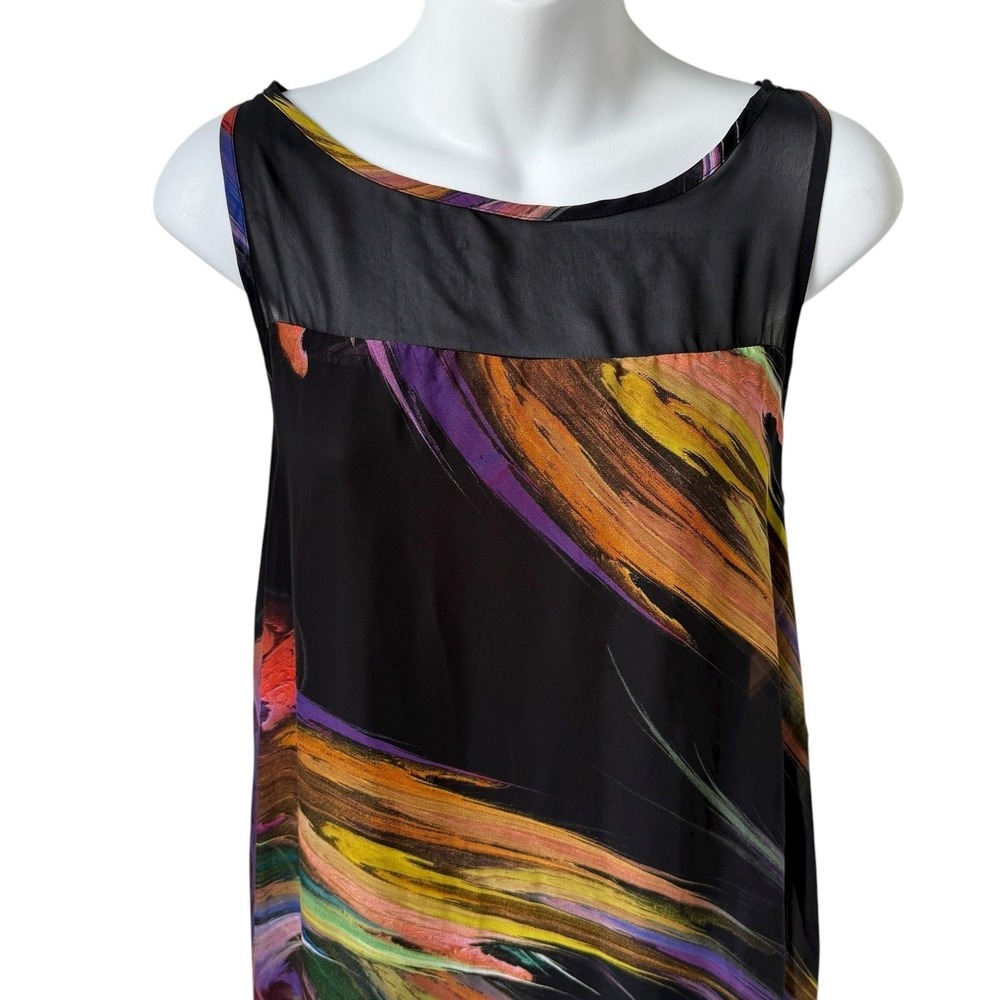Robbie Bee Abstract Sharkbite Dress Womens 6 Multicolor Mesh Artsy Flowy Vibrant
